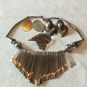 Native Tribal Inspired Silver toned Jewelry lot